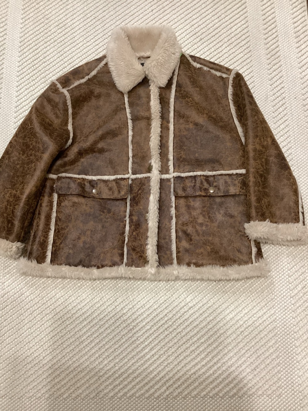 Mens Brown Faux-Shearling Lined Jacket. Size large.